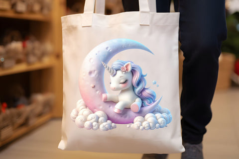 Unicorn on Moon Watercolor Clipart Sublimation Rupkotha 