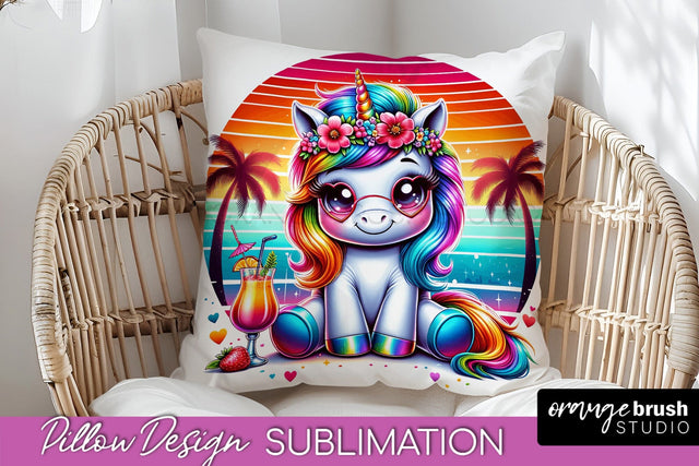 Unicorn Pillow Cover - Beach Unicorn Pillow Case Sublimation Sublimation OrangeBrushStudio 