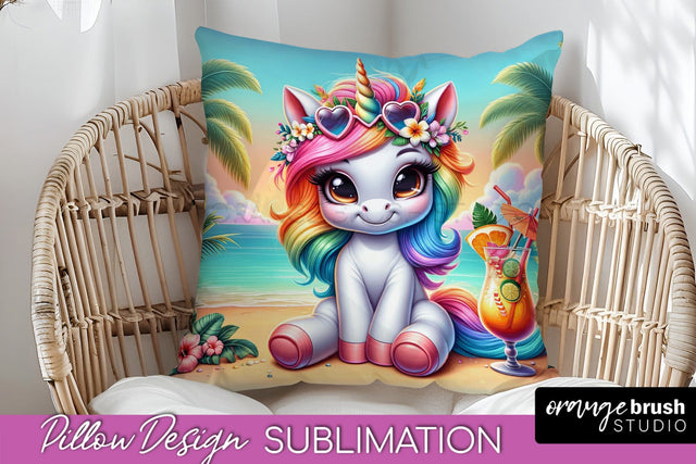 Unicorn Pillow Cover - Beach Unicorn Pillow Case Sublimation Sublimation OrangeBrushStudio 
