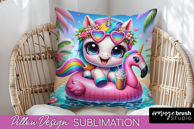 Unicorn Pillow Cover - Beach Unicorn Pillow Case Sublimation Sublimation OrangeBrushStudio 