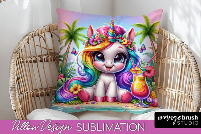 Unicorn Pillow Cover - Beach Unicorn Pillow Case Sublimation Sublimation OrangeBrushStudio 