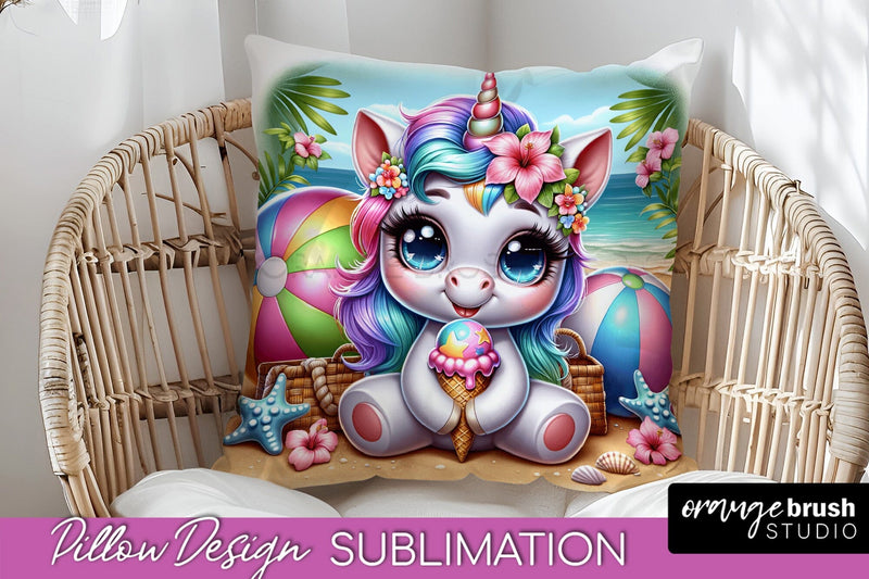 Unicorn Pillow Cover - Beach Unicorn Pillow Case Sublimation Sublimation OrangeBrushStudio 