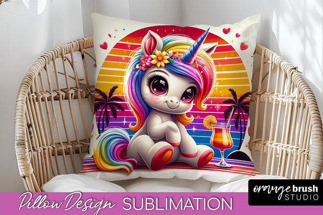 Unicorn Pillow Cover - Beach Unicorn Pillow Case Sublimation Sublimation OrangeBrushStudio 