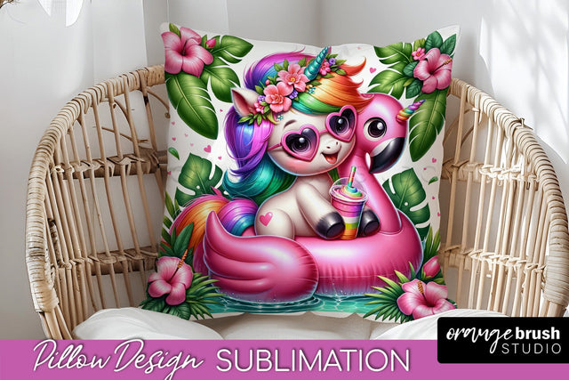 Unicorn Pillow Cover - Beach Unicorn Pillow Case Sublimation Sublimation OrangeBrushStudio 