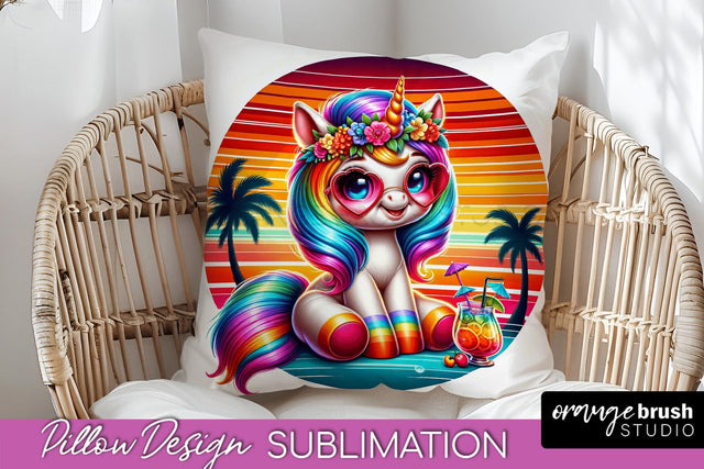 Unicorn Pillow Cover - Beach Unicorn Pillow Case Sublimation Sublimation OrangeBrushStudio 