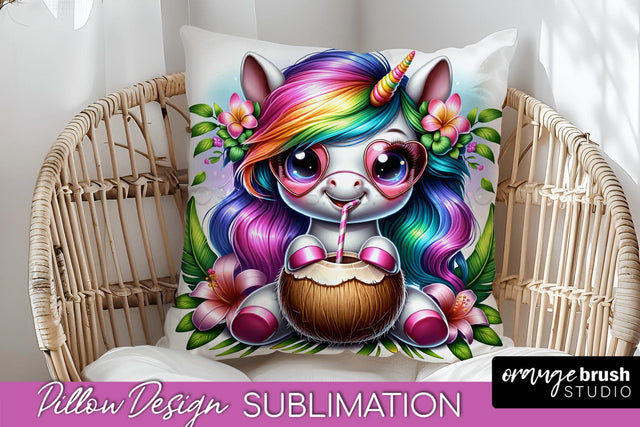 Unicorn Pillow Cover - Beach Unicorn Pillow Case Sublimation Sublimation OrangeBrushStudio 