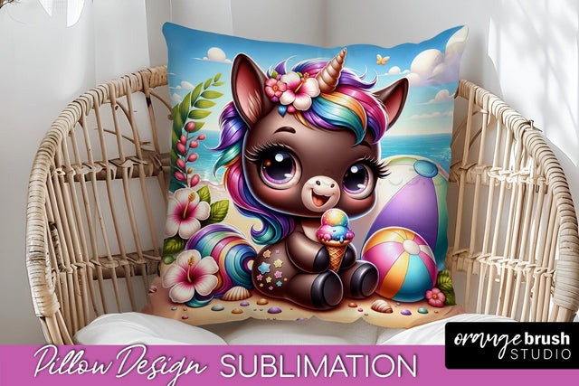 Unicorn Pillow Cover - Beach Unicorn Pillow Case Sublimation Sublimation OrangeBrushStudio 