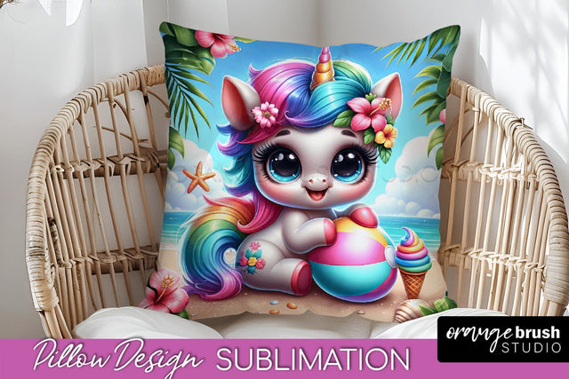 Unicorn Pillow Cover - Beach Unicorn Pillow Case Sublimation Sublimation OrangeBrushStudio 