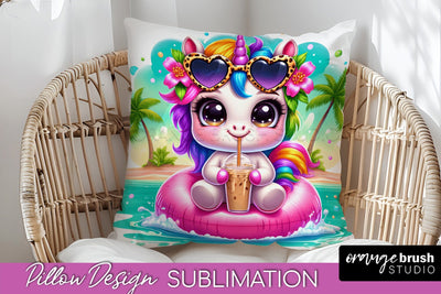 Unicorn Pillow Cover - Beach Unicorn Pillow Case Sublimation Sublimation OrangeBrushStudio 