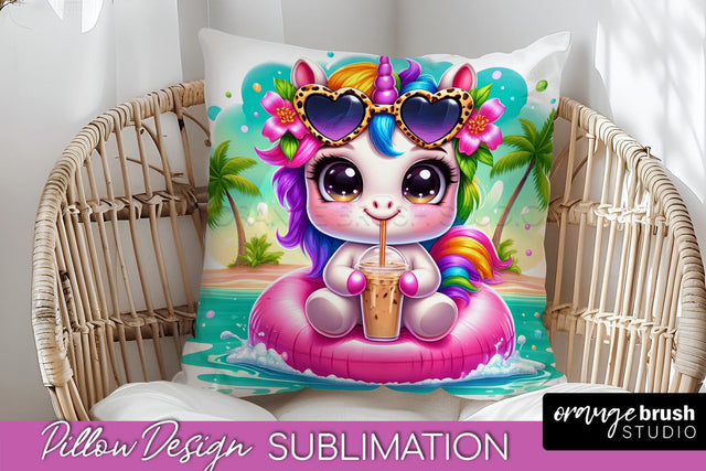Unicorn Pillow Cover - Beach Unicorn Pillow Case Sublimation Sublimation OrangeBrushStudio 