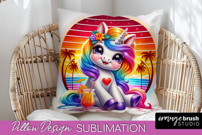 Unicorn Pillow Cover - Beach Unicorn Pillow Case Sublimation Sublimation OrangeBrushStudio 