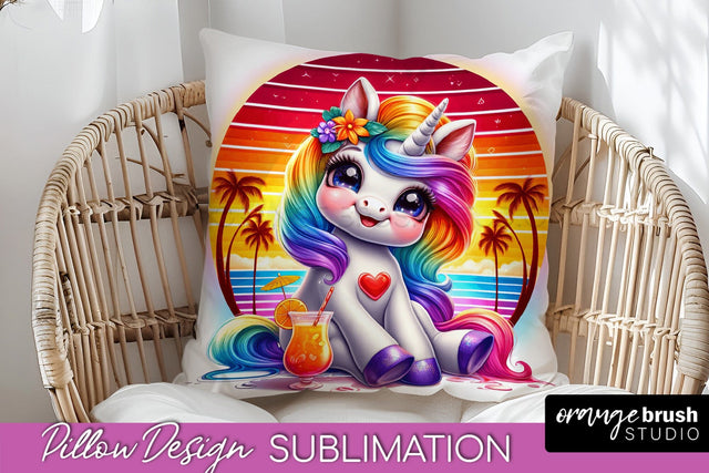 Unicorn Pillow Cover - Beach Unicorn Pillow Case Sublimation Sublimation OrangeBrushStudio 