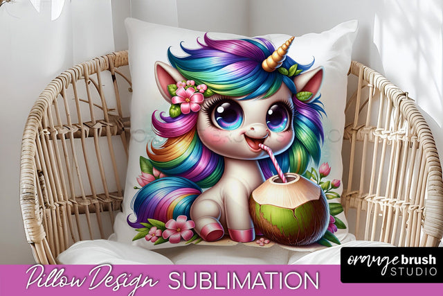 Unicorn Pillow Cover - Beach Unicorn Pillow Case Sublimation Sublimation OrangeBrushStudio 