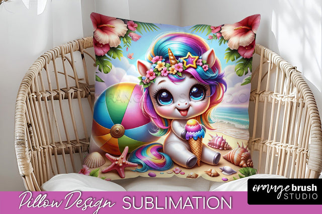 Unicorn Pillow Cover - Beach Unicorn Pillow Case Sublimation Sublimation OrangeBrushStudio 