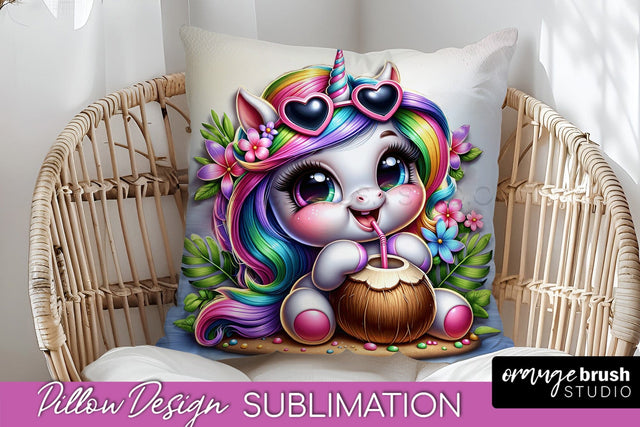 Unicorn Pillow Cover - Beach Unicorn Pillow Case Sublimation Sublimation OrangeBrushStudio 