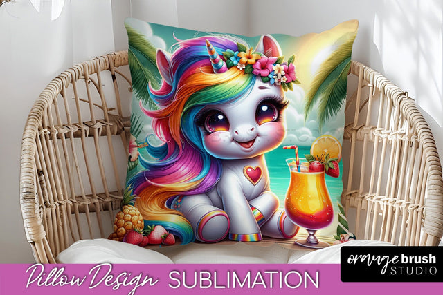 Unicorn Pillow Cover - Beach Unicorn Pillow Case Sublimation Sublimation OrangeBrushStudio 