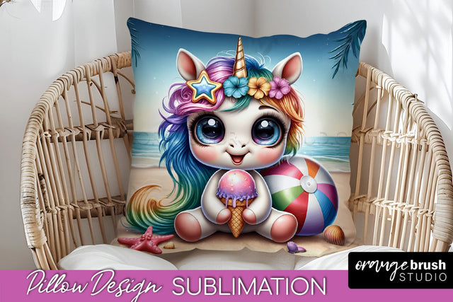 Unicorn Pillow Cover - Beach Unicorn Pillow Case Sublimation Sublimation OrangeBrushStudio 