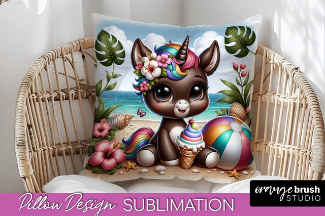 Unicorn Pillow Cover - Beach Unicorn Pillow Case Sublimation Sublimation OrangeBrushStudio 