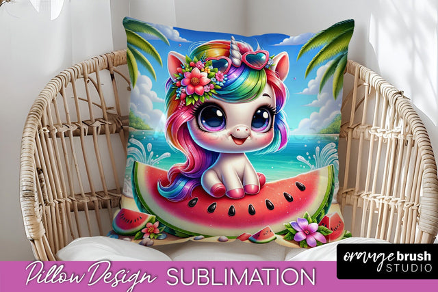Unicorn Pillow Cover - Beach Unicorn Pillow Case Sublimation Sublimation OrangeBrushStudio 