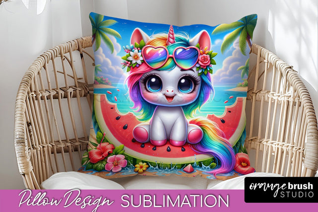 Unicorn Pillow Cover - Beach Unicorn Pillow Case Sublimation Sublimation OrangeBrushStudio 