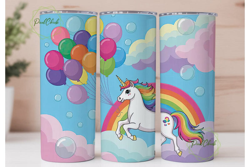 Unicorn Rainbow Balloons 20oz Tumbler Sublimation PixelChick 