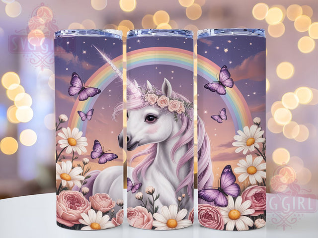 Unicorn Rainbow Rose 20oz Tumbler Wrap, Unicorn Motif, Rainbow Theme, Rose Design, Whimsical Style, Magical Charm, Skinny Tumbler, Sublimation PNG Sublimation SvggirlplusArt 