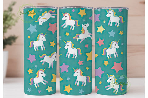 Unicorn Rainbow Stars 20oz Tumbler Wrap Sublimation PixelChick 