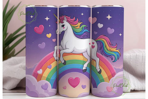Unicorn Rainbow Tumbler Wrap PNG Sublimation PixelChick 