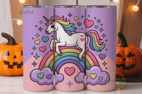 Unicorn Rainbow Tumbler Wrap PNG Sublimation PixelChick 