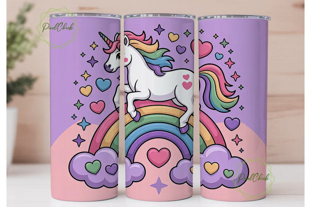 Unicorn Rainbow Tumbler Wrap PNG Sublimation PixelChick 