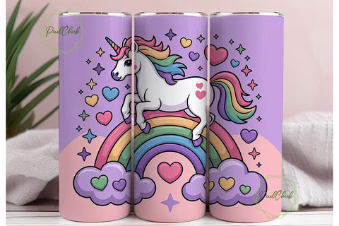 Unicorn Rainbow Tumbler Wrap PNG Sublimation PixelChick 