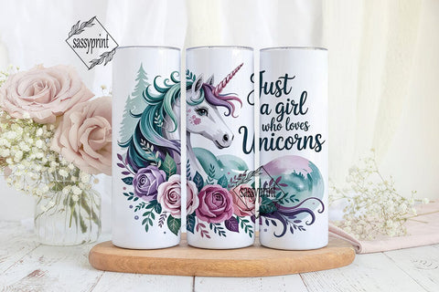 Unicorn & Roses 20oz Tumbler Wrap Sublimation sassyprint 