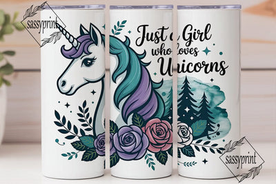 Unicorn & Roses 20oz Tumbler Wrap Sublimation sassyprint 