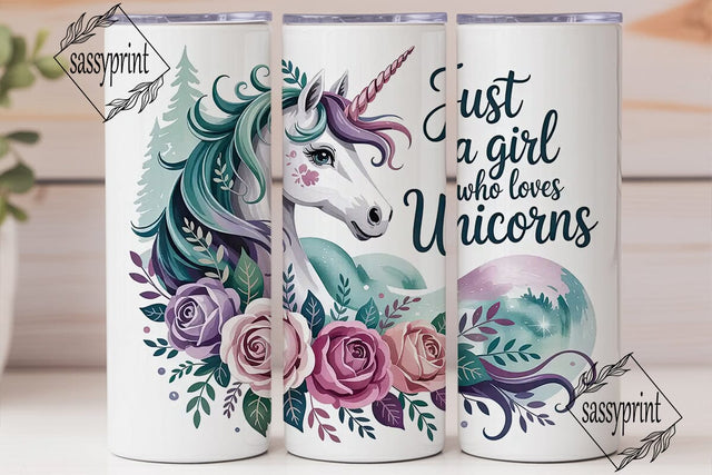 Unicorn & Roses 20oz Tumbler Wrap Sublimation sassyprint 