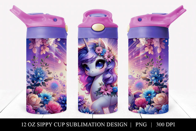 Unicorn Sippy Cup Sublimation Design, Kids Drinkware Graphic Sublimation BijouBay 