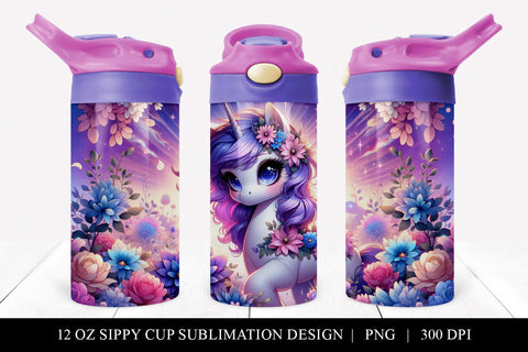 Unicorn Sippy Cup Sublimation Design, Kids Drinkware Graphic Sublimation BijouBay 