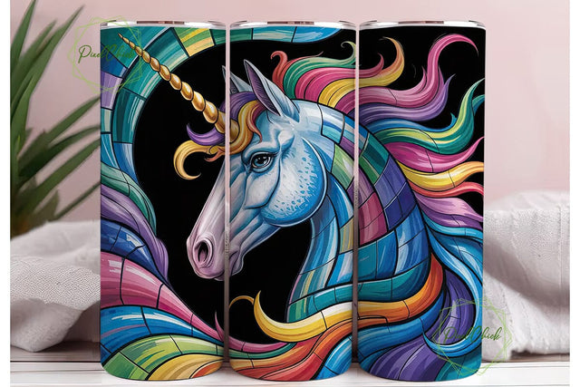 Unicorn Stained Glass 20oz Tumbler Wrap Sublimation PixelChick 