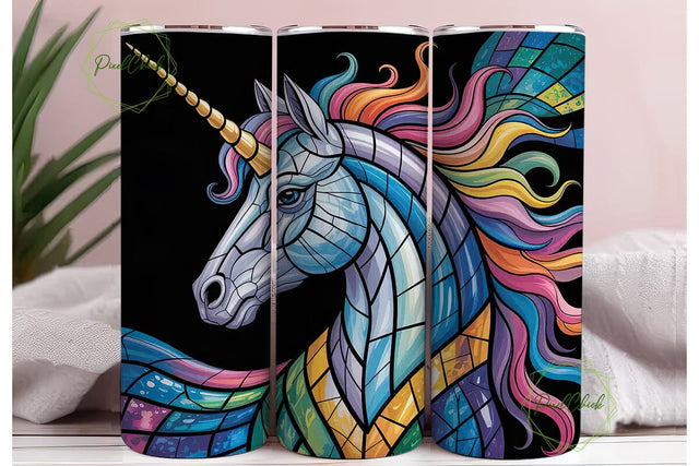 Unicorn Stained Glass 20oz Tumbler Wrap Sublimation PixelChick 