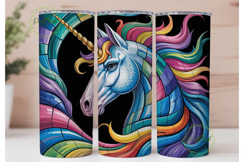 Unicorn Stained Glass 20oz Tumbler Wrap Sublimation PixelChick 