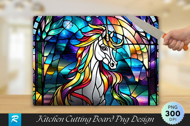 Unicorn Stained Glass Cutting Board Sublimation Regulrcrative 