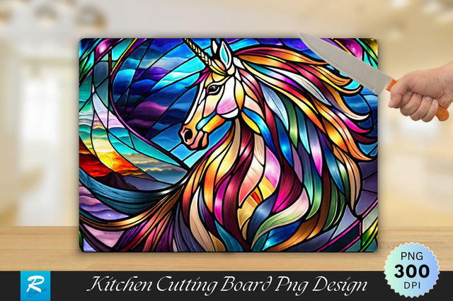 Unicorn Stained Glass Cutting Board Sublimation Regulrcrative 
