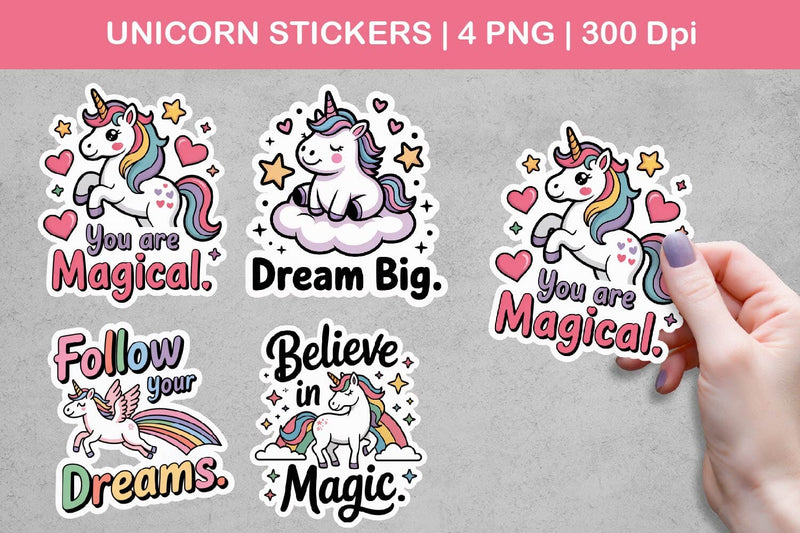Unicorn Stickers | Cute Magical Unicorn PNG Set Sublimation Paper Switch 