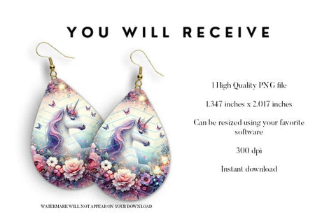Unicorn Teardrop Earring Sublimation PNG Sublimation BijouBay 