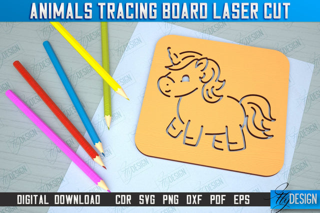 Unicorn Tracing Board | Stencil with Animals | Drawing Template | CNC File SVG Fly Design 