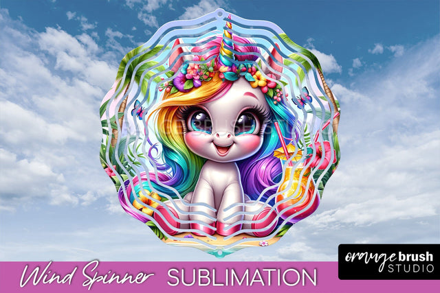 Unicorn Wind Spinner PNG - Summer Wind Spinner Sublimation Sublimation OrangeBrushStudio 