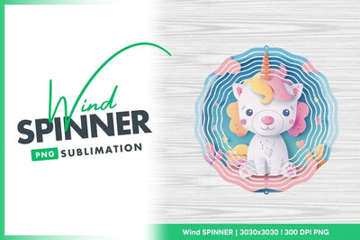 Unicorn Wind Spinner Round Png Design with Pastel Colors on Wood Grain Background Sublimation Regulrcrative 