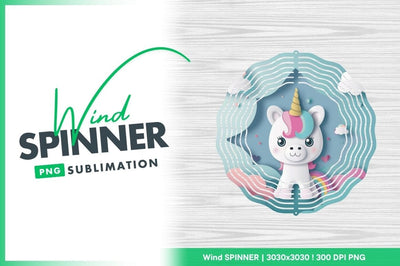 Unicorn Wind Spinner Round Png Design with Rainbow and Clouds on Wood Background Sublimation Regulrcrative 