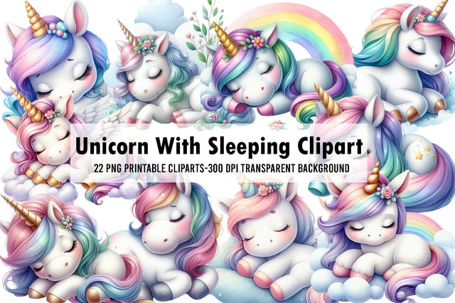 Unicorn With Sleeping Clipart Sublimation Rupkotha 