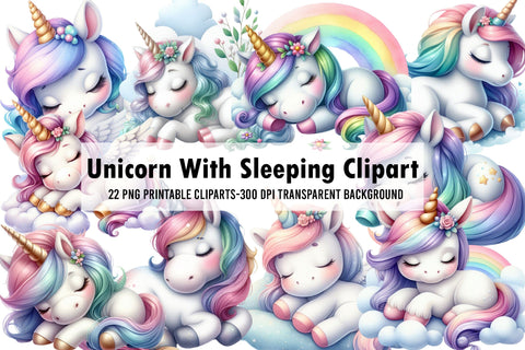 Unicorn With Sleeping Clipart Sublimation Rupkotha 