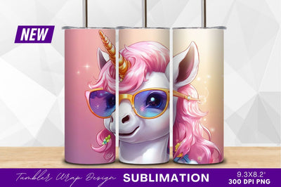 Unicorn with sunglasses illustration tumbler png Sublimation Regulrcrative 